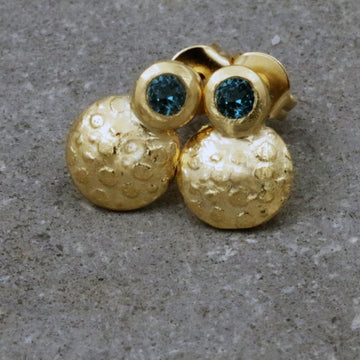 Blue Topaz Gold Stud Earrings, Gold Ear Jacket,14k Gold Earrings For Women, Blue Dainty Earrings, Bridal Earrings, Round Mothers Day Gift